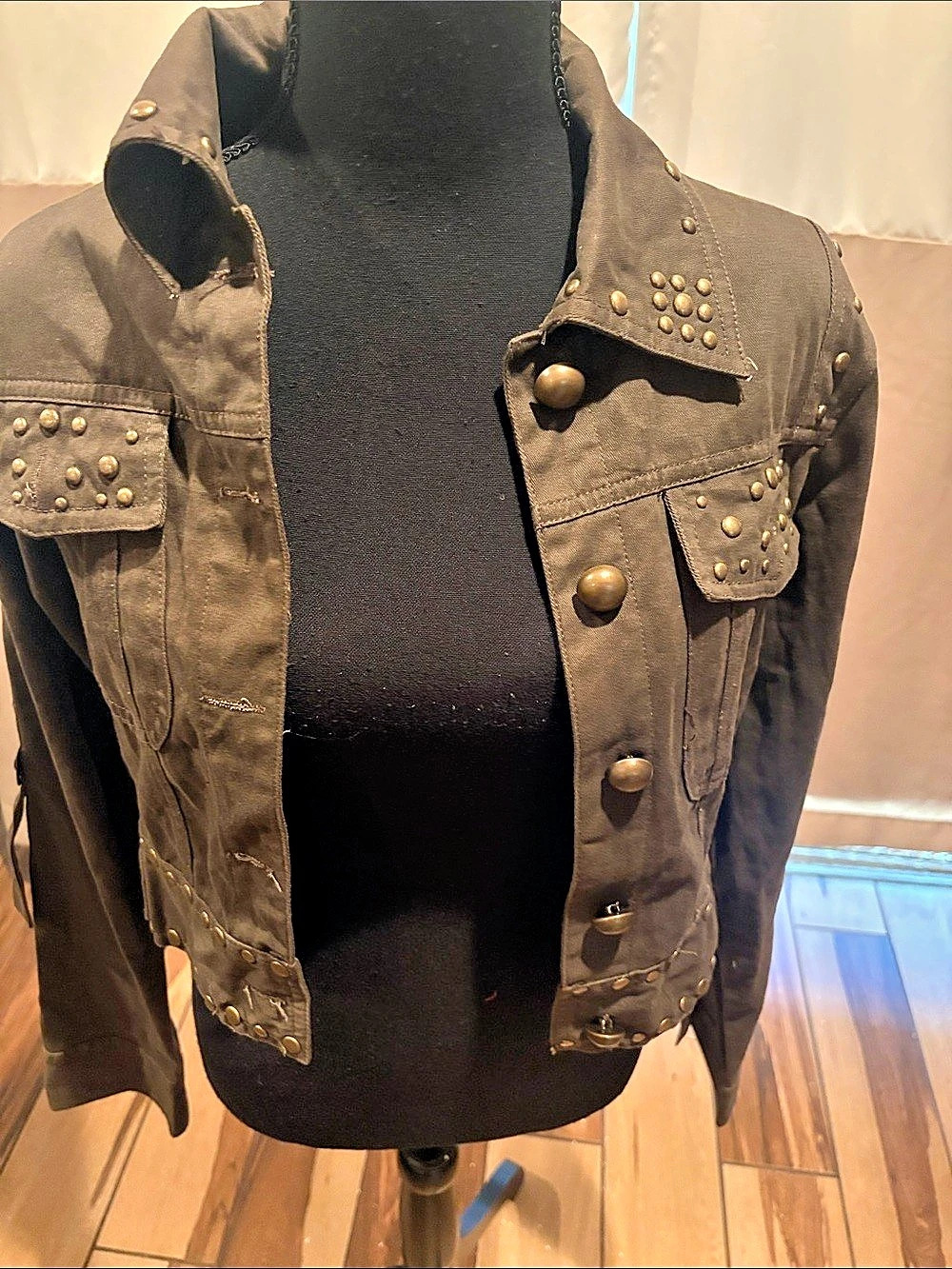 Studded Utility Jacket in olive green